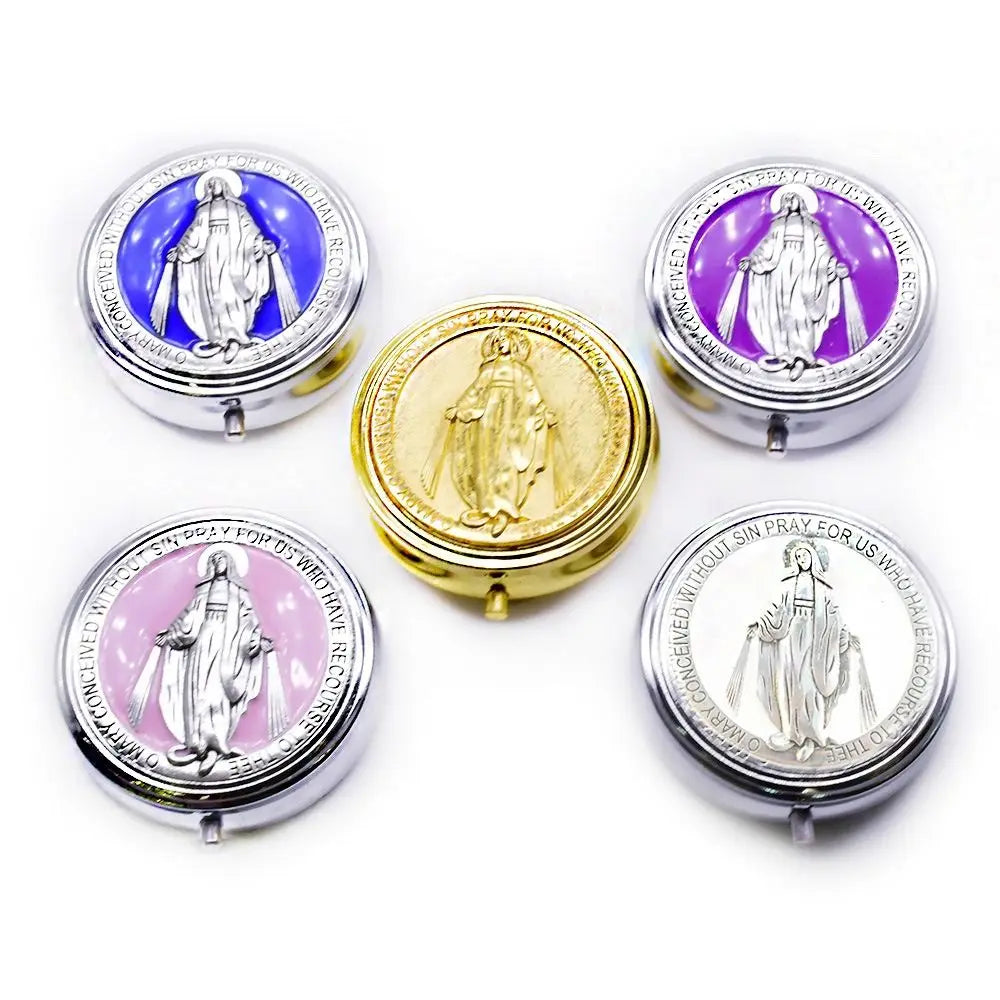 Retro Religious Jewelry Box Round Zinc Alloy Saint Benedict Jewelry Box Elegant Jewelry Storage Box Travel Storage