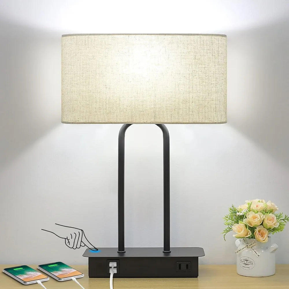 Touch Control Table Lamp with USB Charging Ports, 3-Way Dimmable, Modern Nightstand Lamp for Bedroom, Living Room, Office