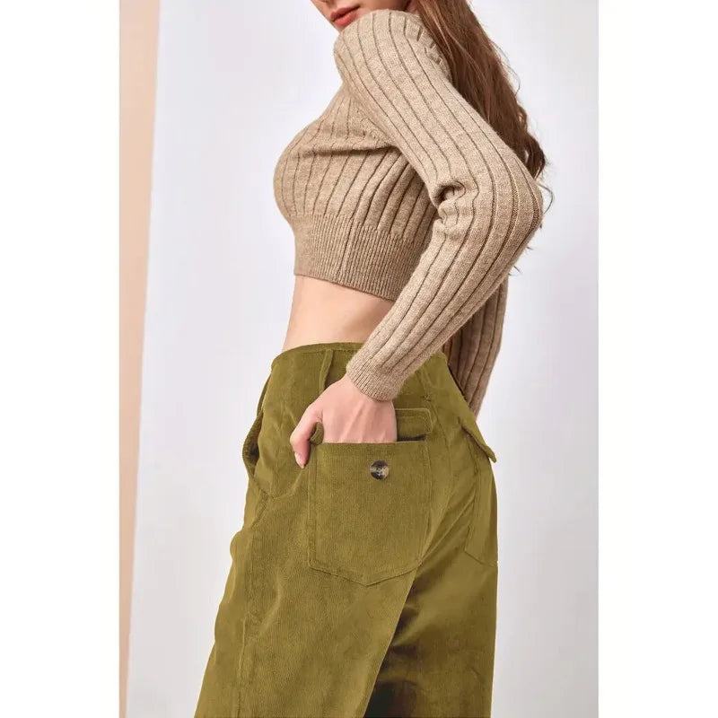 1pcs Womens High Waist Corduroy Wide Leg Pants Casual Straight Leg Trousers with Drape Effect
