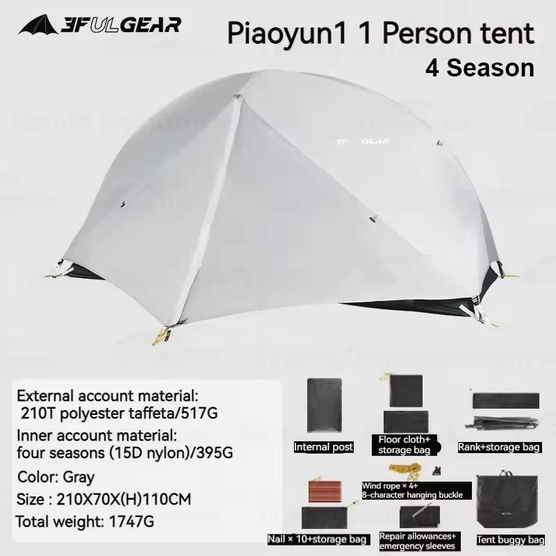 3F UL GEAR 1 Person Camping Tent Ultralight Waterproof Outdoor Travel Tent 15D Silicone Cycling Backpacking Hiking Tent With Mat