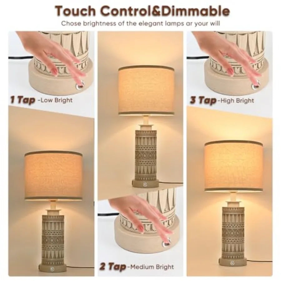 23IN Table Lamps for Living Room Set of 2 End Table Lamps Touch Control Table Lamp Dimmable Bedside Lamps USB A+C Ports Farmhou