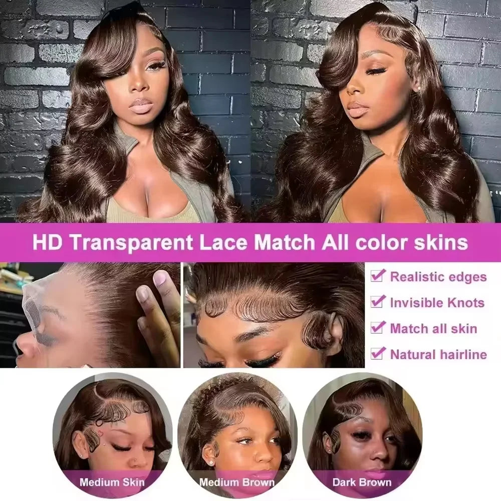 Chocolate Brown #4 Colored Human Hair 13x4 HD Lace Front Wig 13x6 Lace 38 40 Inches Remy Human Hair Pre Plucked Wig For Women Glueless Beginner Friendly