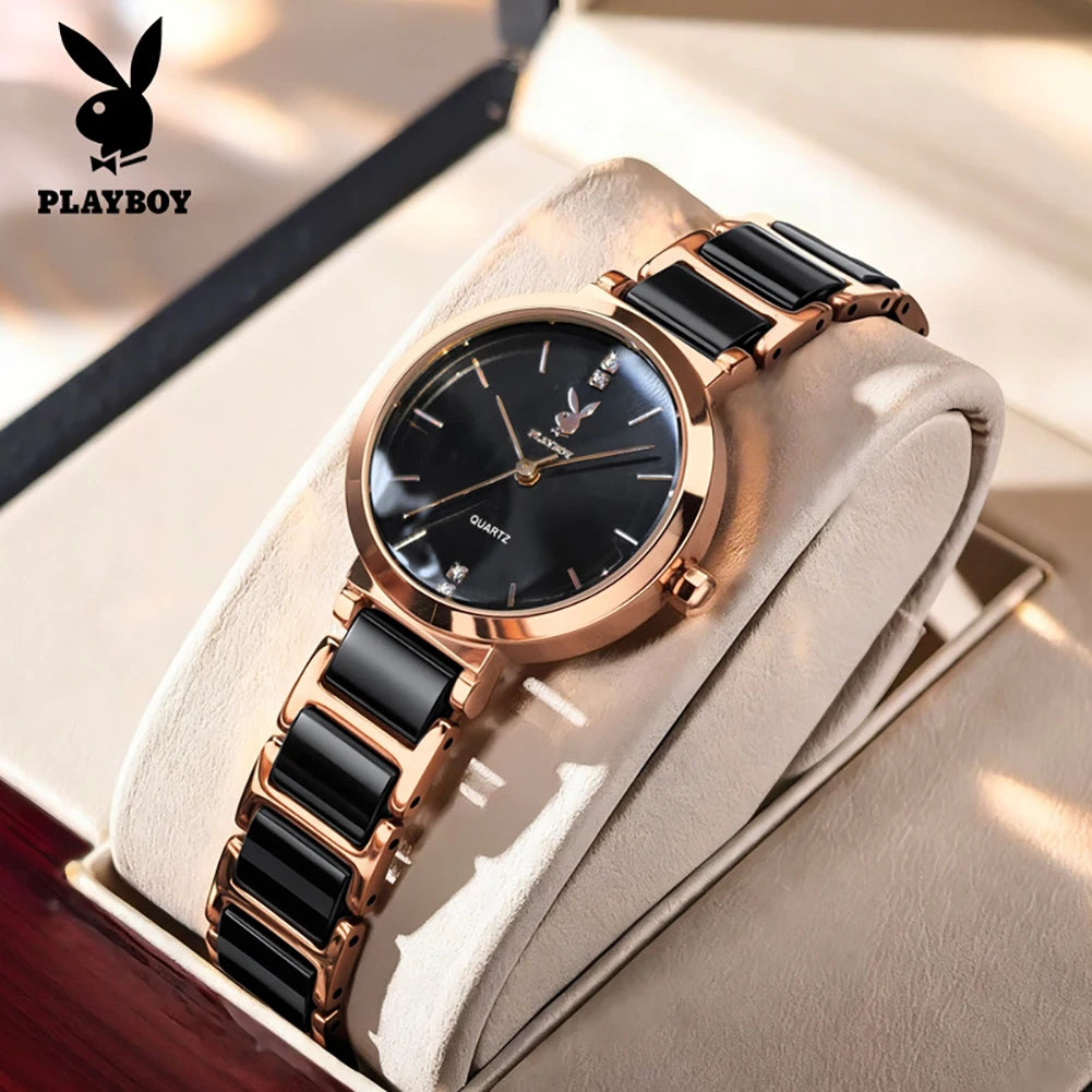 PLAYBOY 3128 Brand original authentic watch for woman Gift Box Ceramic strap quartz women's watch