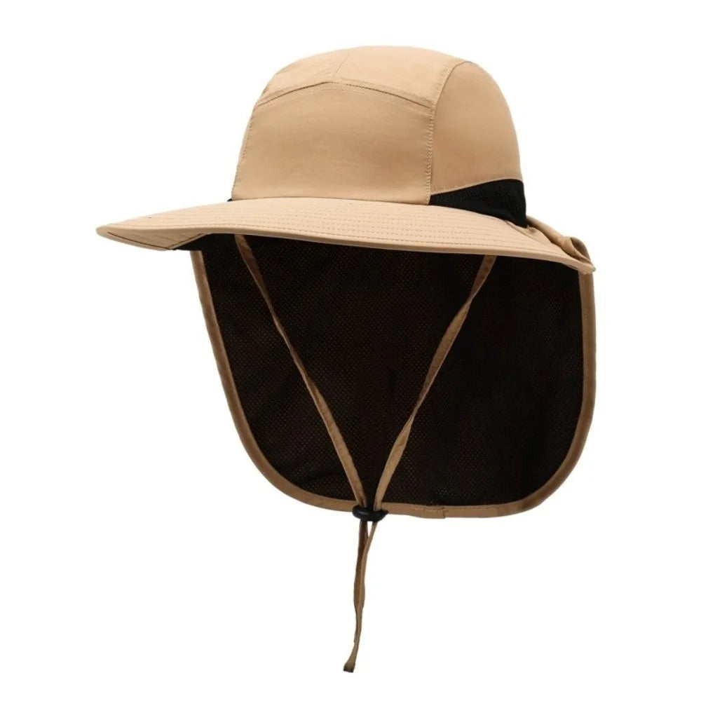 Fashion Wide Brim Outdoor Sun Hat Adjustable UV Protection Fisherman Cap with Neck Flap Quick-drying Bucket Cap Women