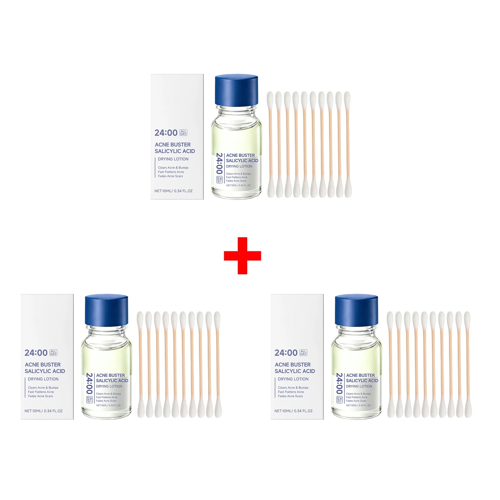 Salicylic Acid Acne Drying Lotion Pimple Remover Serum Fade Marks Shrink Pores Oil Control Face Care with Swabs