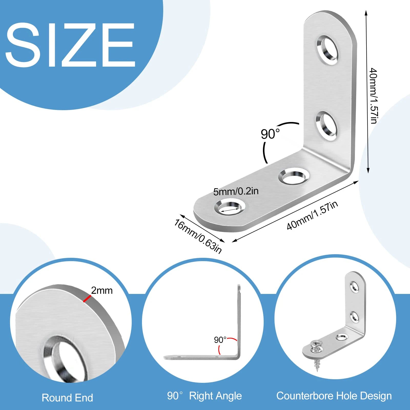 20PCS L Brackets Stainless Steel Corner Braces with Screws, 90° Right Angle Shelf Supports for Wood Furniture accessories, Table