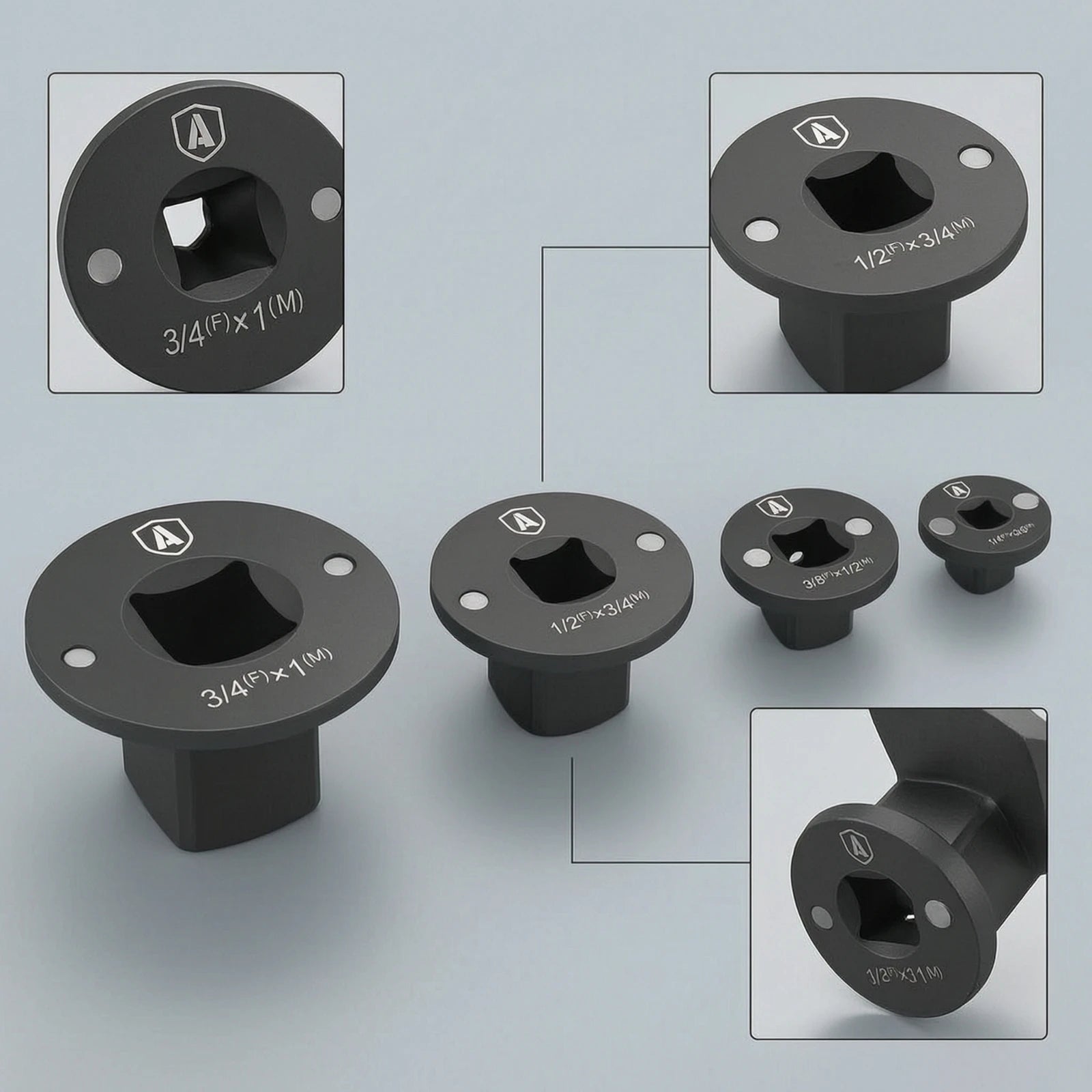 4 Pieces Low-Profile Socket Adapter Cr-Mo Steel Slimline Socket Adapter Drive Converter Flanged Top