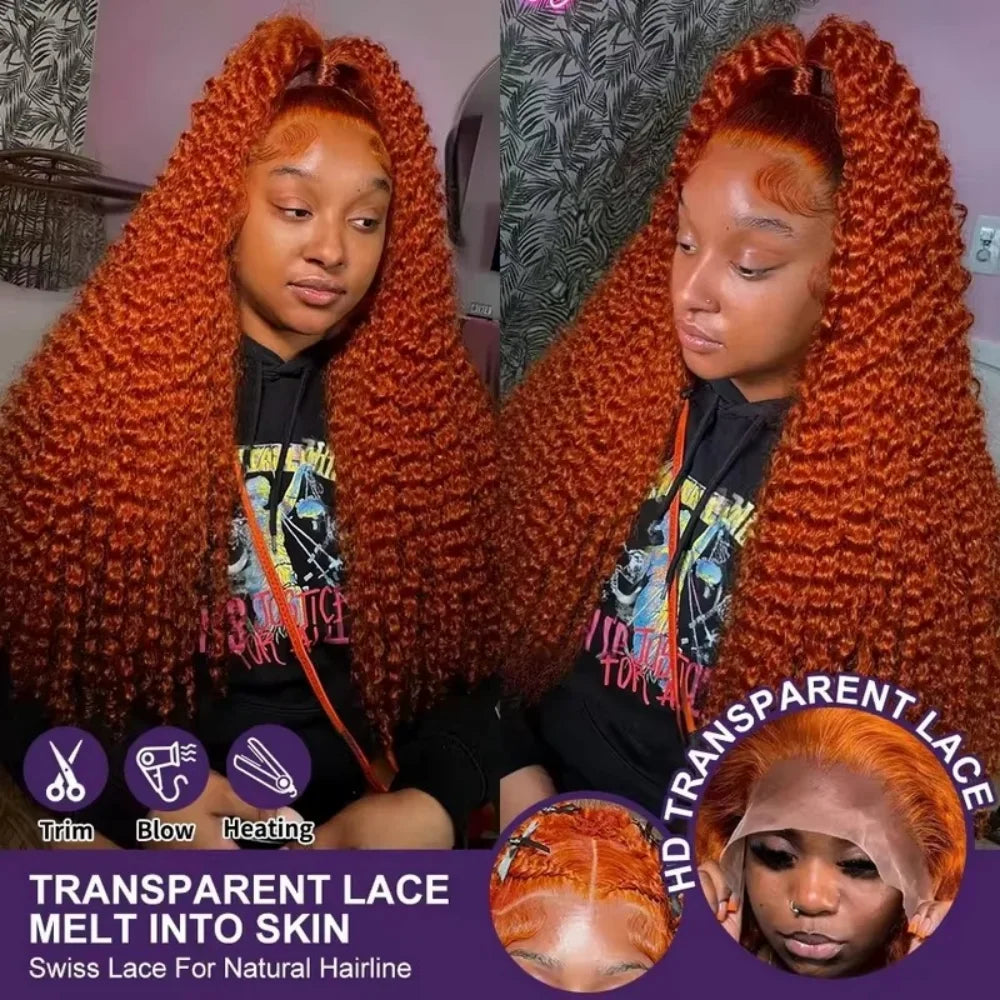 200% Density Ginger Orange Deep Wave Human Hair Wig 13x6 Hd Lace Front Human Hair Wig #350 Colored Wig Human Hair Pre Plucked