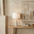 25-inch Travertine/White Table Lamp with LED Bulb for Bedroom, Living Room, Home Office, or Desk Nightstand