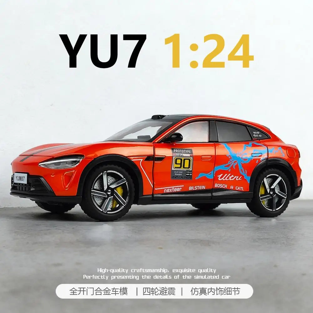 1:24 YU7 Diecast Alloy Electric Car Model with Graffiti Livery Full Open Doors Shock Absorption for Car Collectors Hobby Display