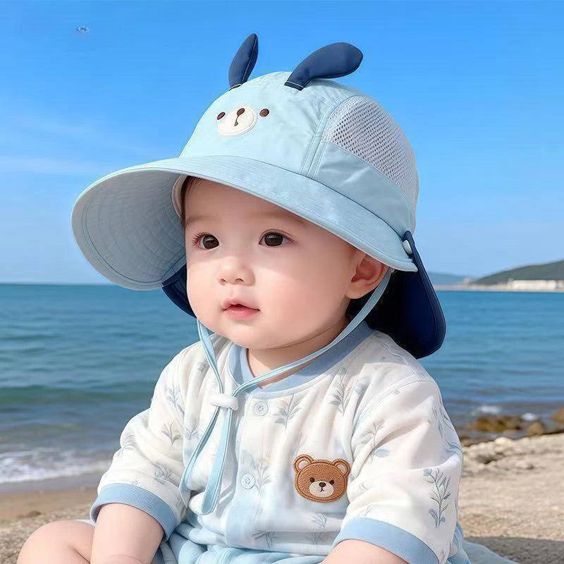 Cartoon Sunshade Baby Beach Hat Cute Bear Rabbit Ears Boys Girls Sun Visor Cap Summer Outdoor Breathable Mesh Panama Hats 2026