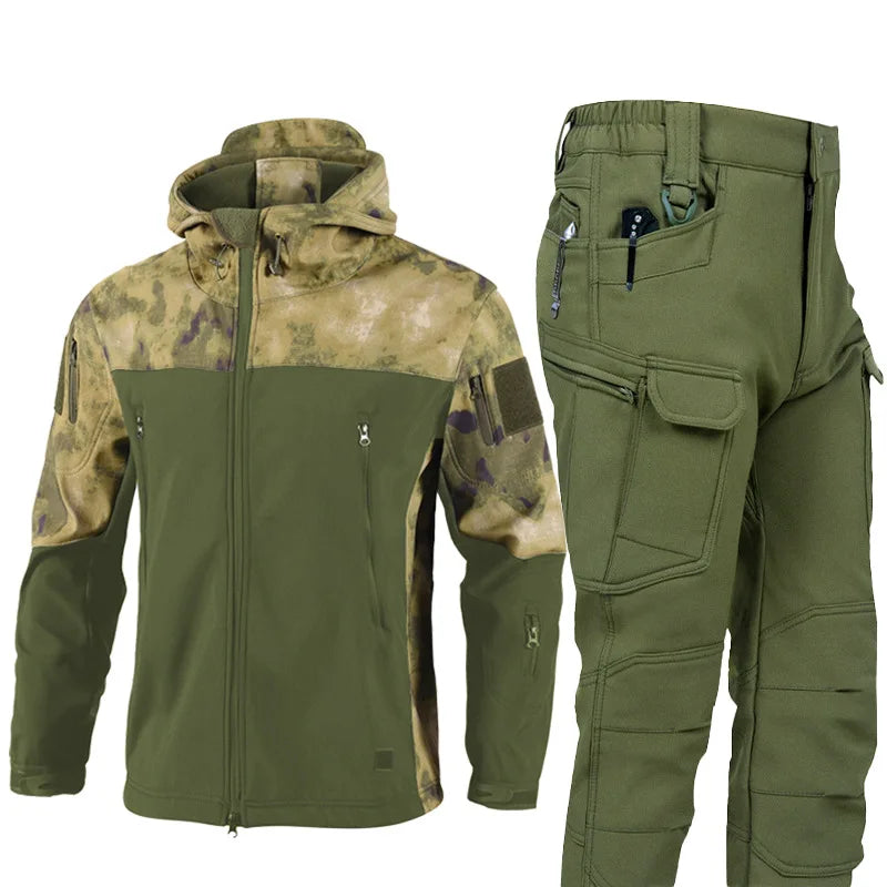 Men's 3-in-1 Shark Skin Softshell Jacket Pants Set Fleece Lined Waterproof Ski Suit Hunting Camo Gear Outdoor Hiking Trekking