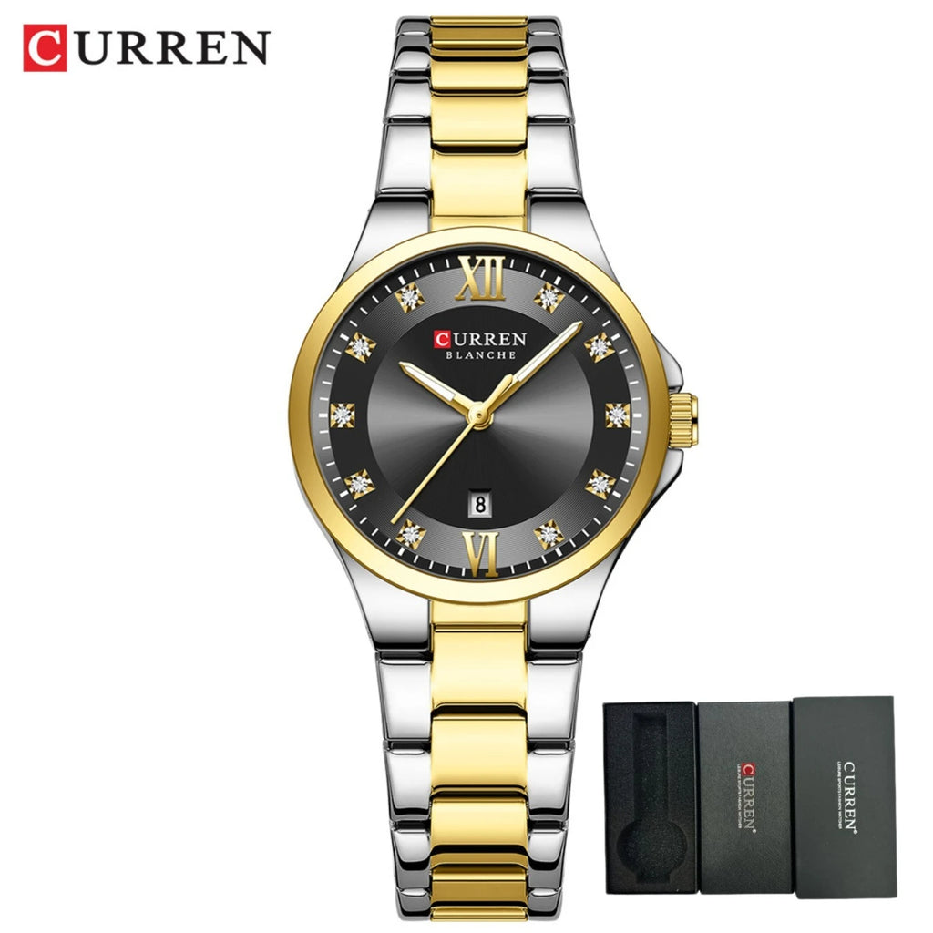 CURREN Women's Luxury Brand Watches Simple Quartz Auto Date Wristwatch Female Waterproof Clock Luminous Hands 9107