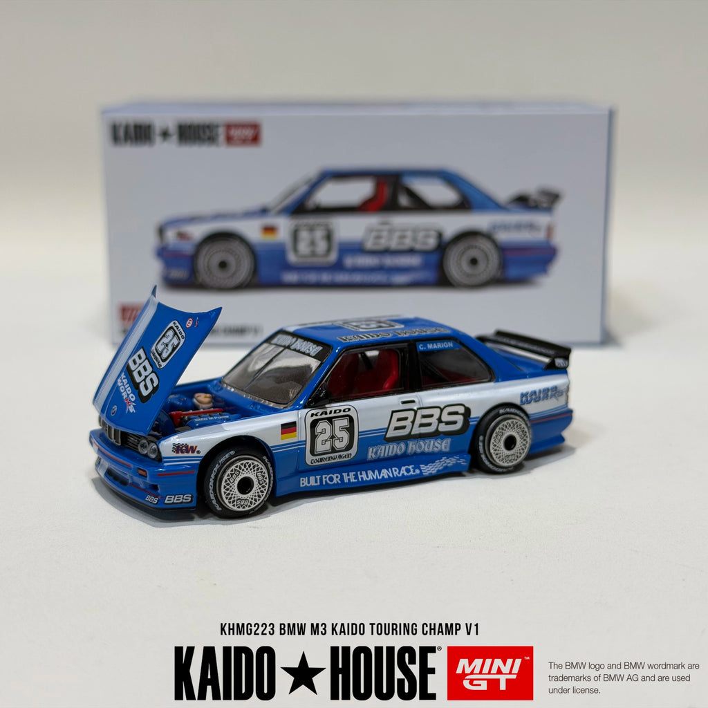 Kaido House x MINI GT 1:64 BMW M3 E30 "BBS #25" Blue/White Diecast Car Model(Openable Hood) #KHMG223 In Stock Fast Ship