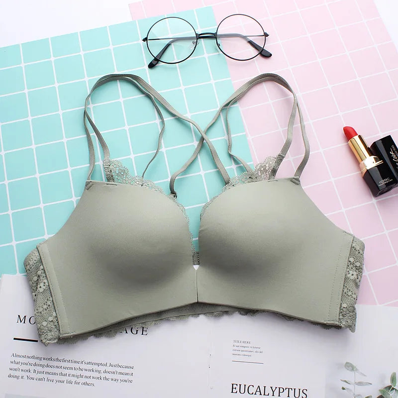 KUCLUT Soft New Summer Bra Front Buckle Design Beautiful Back Gathered Underwear Nylon Fabric Medium Thick 3/4 Cup Fixed...