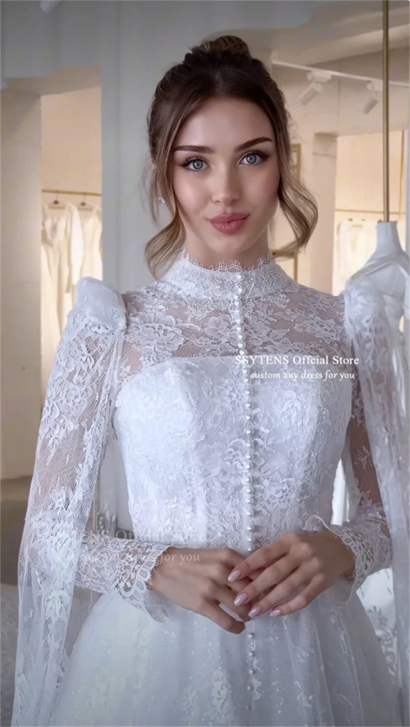 SSYTENS Lace Applique Wedding Dresses High Neck Dubai Girdling Hazy Feeling Bridal Gown Floor-Length Bride Gowns 2027 Customized