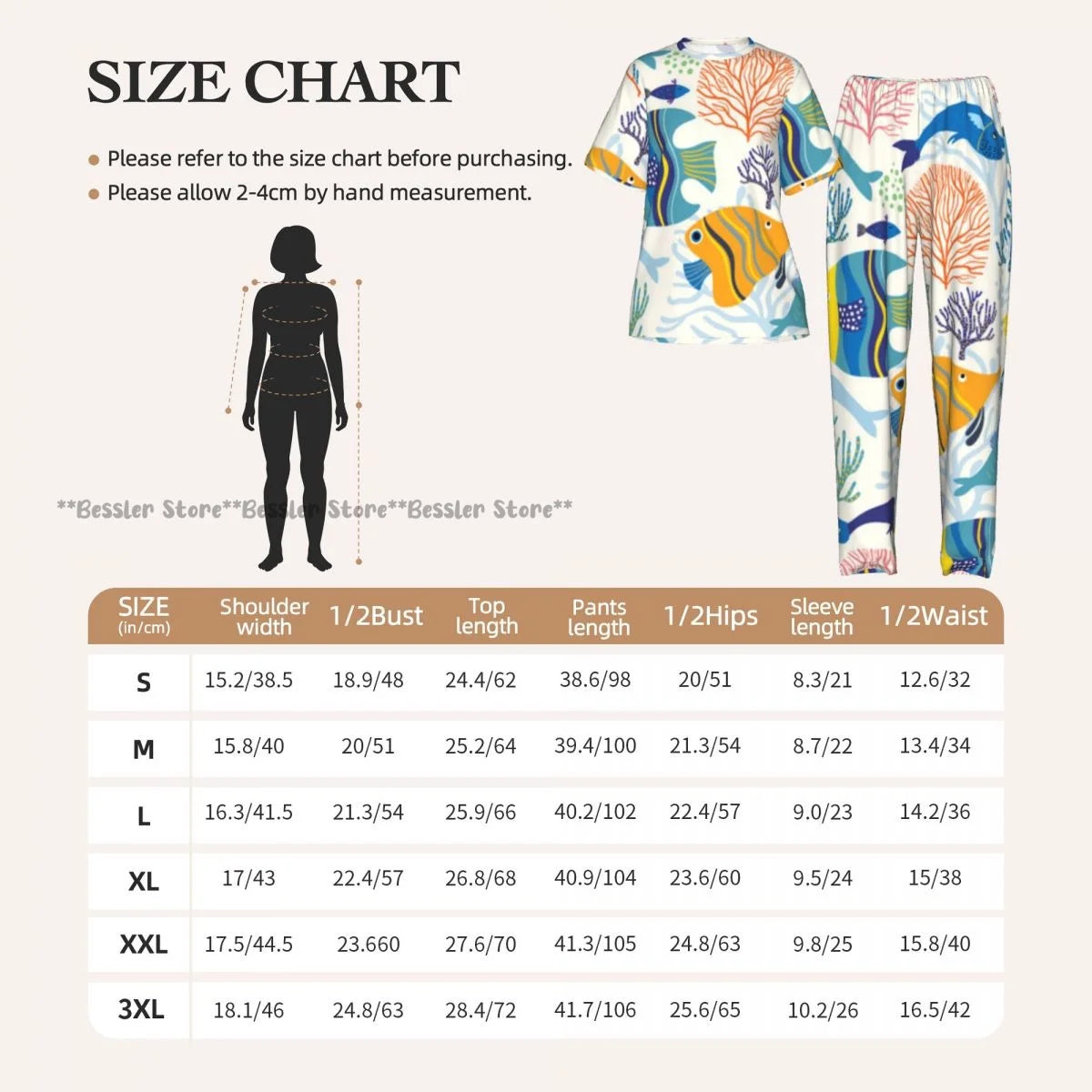 Women's Colorful Fish short sleeve trousers casual pajamas set