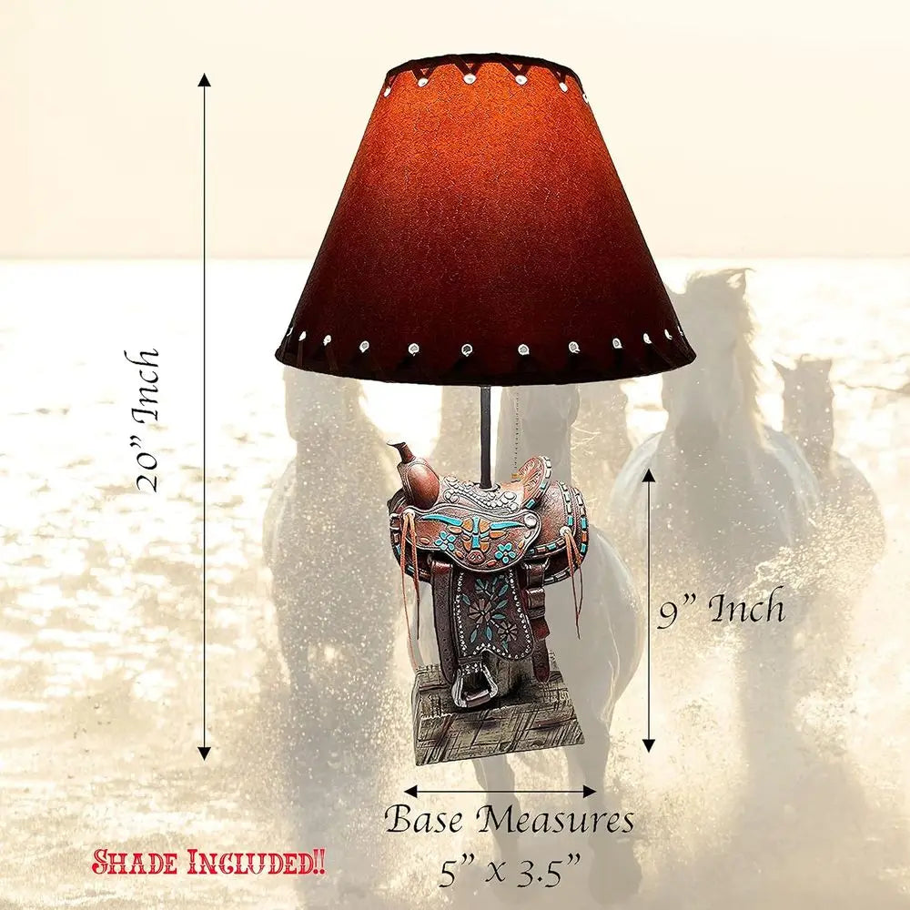 Western Brown and Teal Longhorn Cowboy-Style Home Decor Table Lamp for Living Room, Nightstands, and Bedrooms