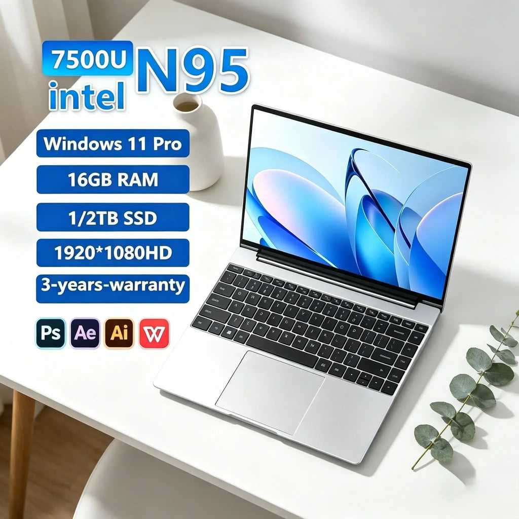 14.1" Original N95 Laptop, 120Hz FHD IPS Screen, 7500mAh Battery, 32GB/2TB SSD, Backlit Keyboard, Fingerprint Unlock