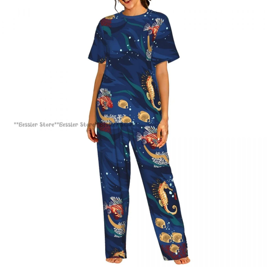 Women's Colorful Fish short sleeve trousers casual pajamas set