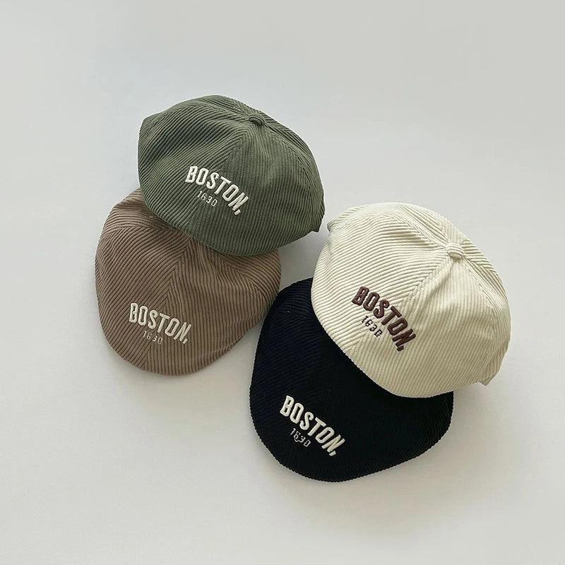 Fashion Letter Beret Drawstring Baby Duck Tongue Cap 2-6year Kids Sunshade Visors Autumn Winter Corduroy Children Forward Hat