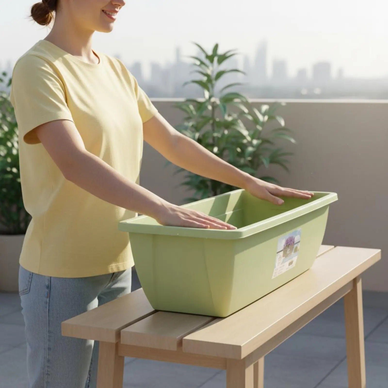 Long Plastic Vegetable Planter Weather Resistant Automatic-Watering Flower Pot Rectangular Planter Integrated Drainage Tray