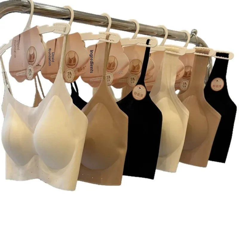 KUCLUT Ice Skin Foundation Liquid Ultra Thin Soft Support Vest Seamless Fixed Cup Anti Exposure Tube Top Bra for Women