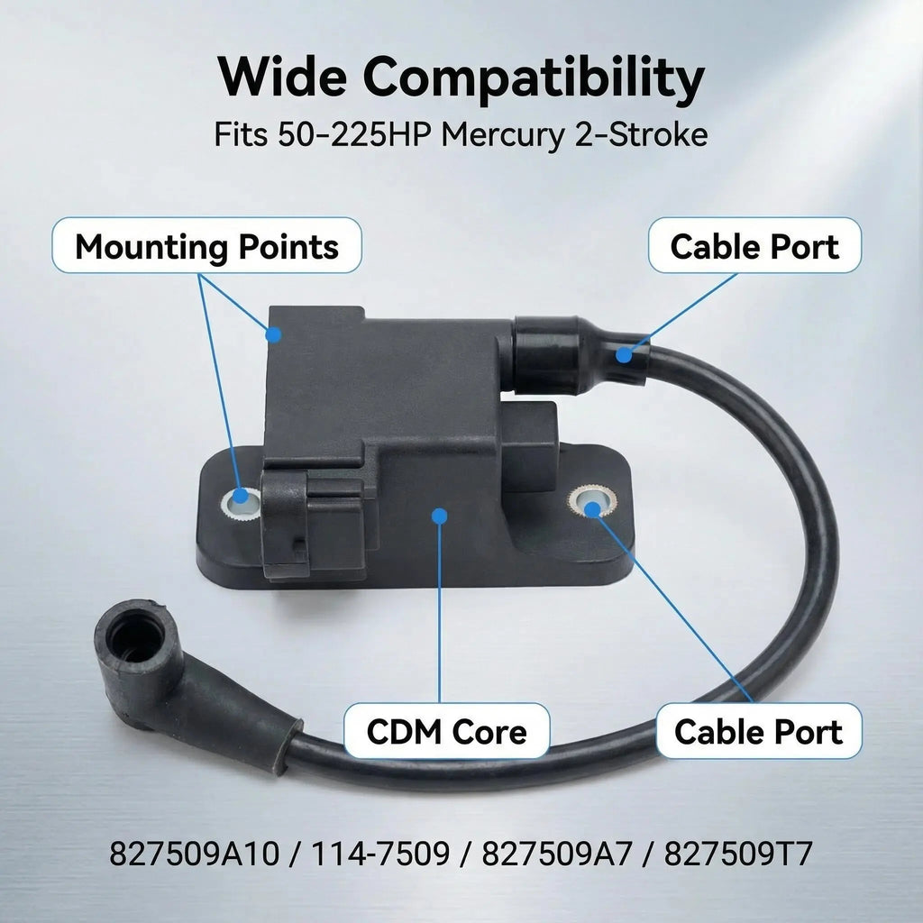 3-Pack 827509A10 CDM Module Ignition Coil for Mercury Outboard 50 75 90 115 125HP 2-Stroke | Replaces 827509T7 114-7509 Force Mariner 4-Cyl