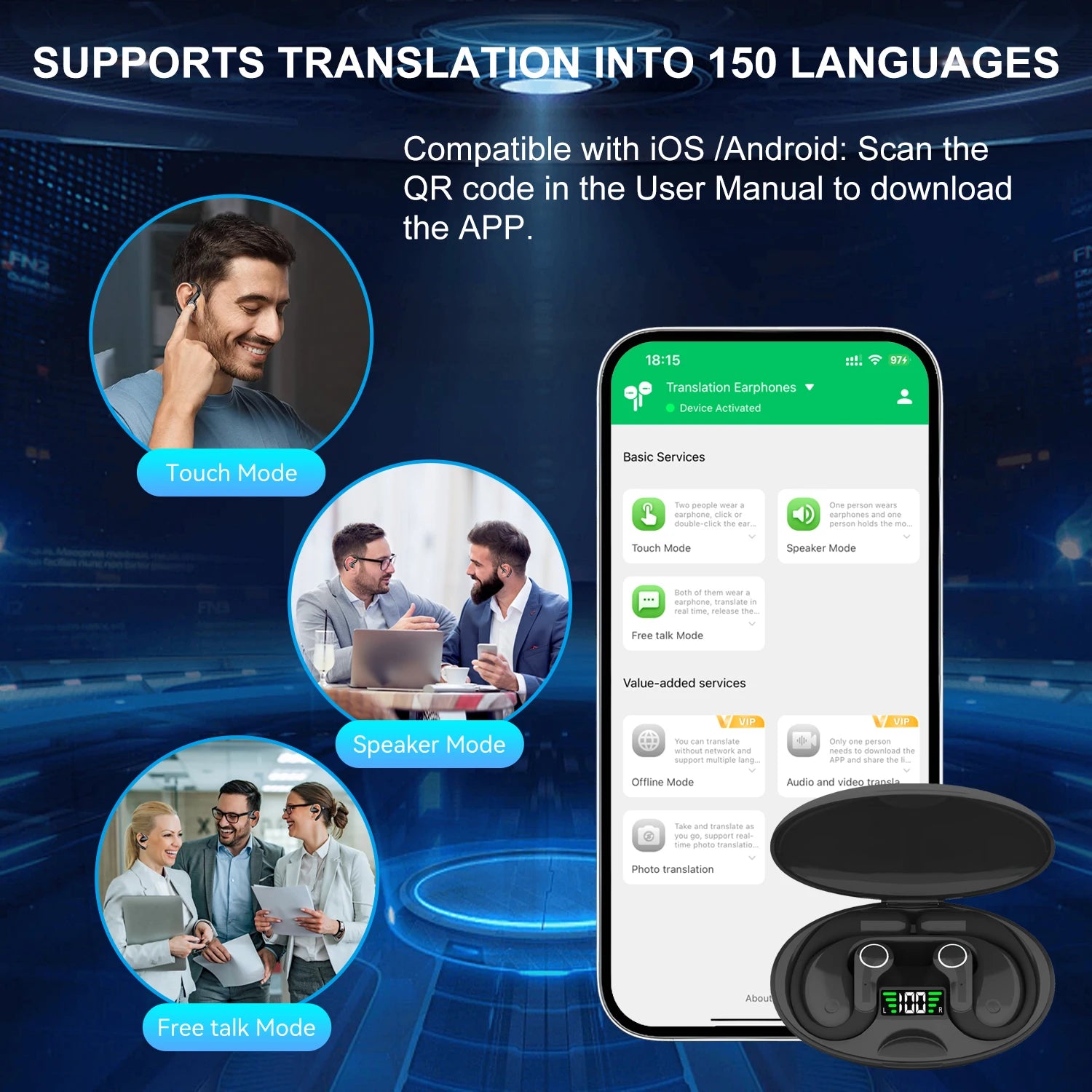 Ai Translator Earbud Device Real Time 2-Way Translations Supporting 150+ Languages For Travelling Learning Shopping Business
