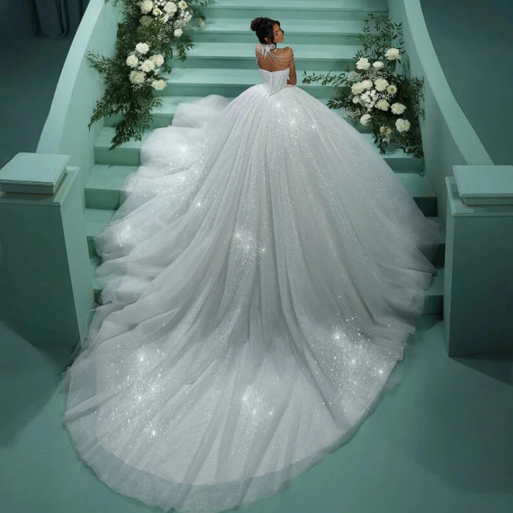 Customized Glitter Princess Wedding Dresses 2026 Beading Ball Gown Bride Dress Sweetheart Beaded Cathedral vestidos de novia