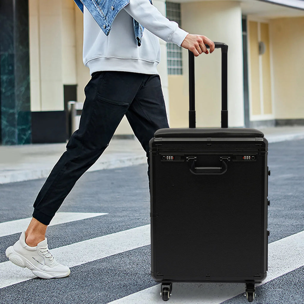 Rolling Makeup Case with Combination Lock Makeup Case 20kg Load with 4 Universal Wheels