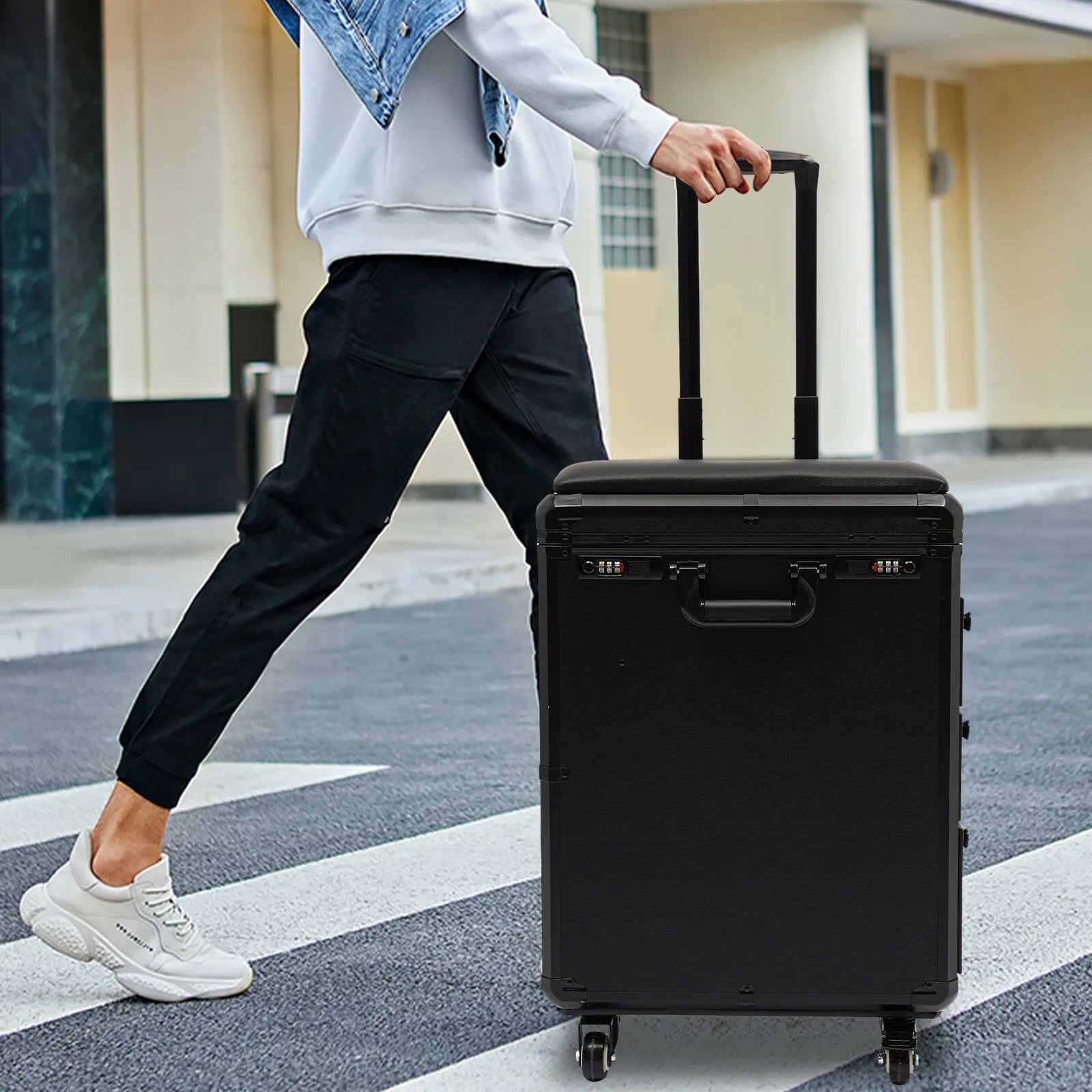 Rolling Makeup Case with Combination Lock Makeup Case 20kg Load with 4 Universal Wheels