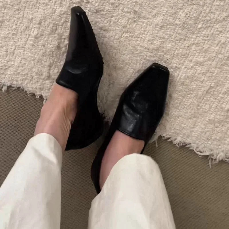 Retro Flat Loafers Women's Slip-on British Style Square Toe Single Shoes