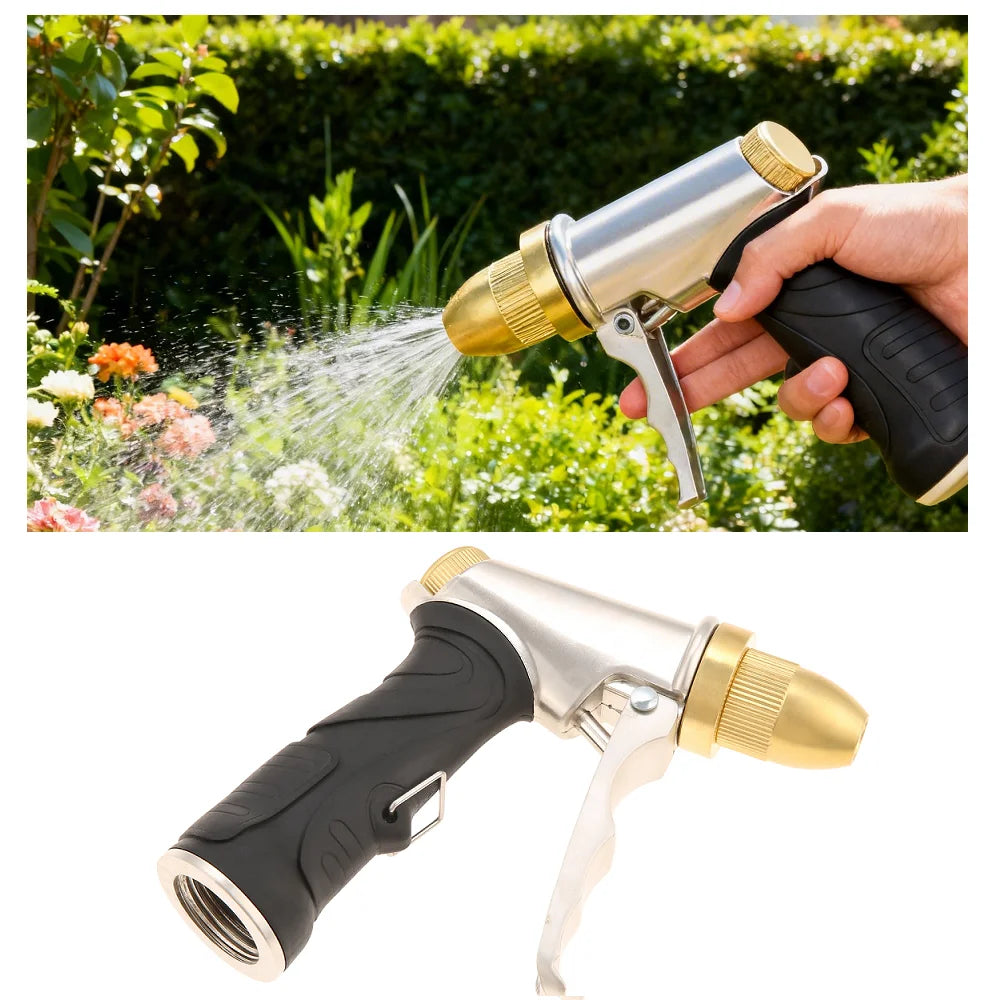 Metal Garden Hose Spray Nozzle with Non-Slip Handle Universal 3/4" Standard Thread for Outdoor Garden Watering Car Cleaning
