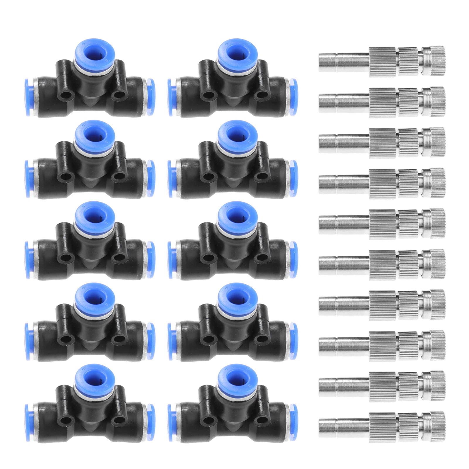 20 Pcs/set Misting Nozzles Kit 0.3mm Misting System Heads with 1/4" Water Misting Nozzle Tees Sprayer for Outdoor Cooling System