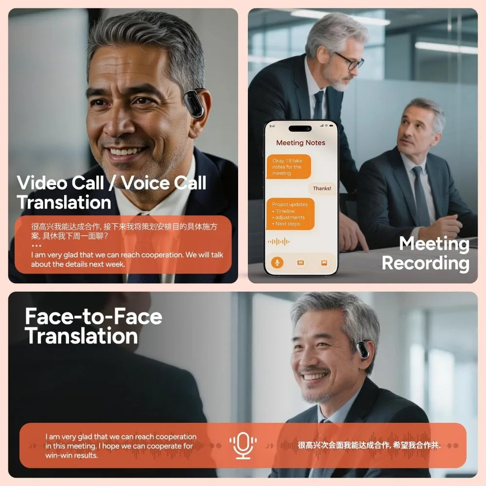 Real-Time Translation Earbuds: 144+ Languages, 60H Playtime, Noise Cancellation for Business & Learning