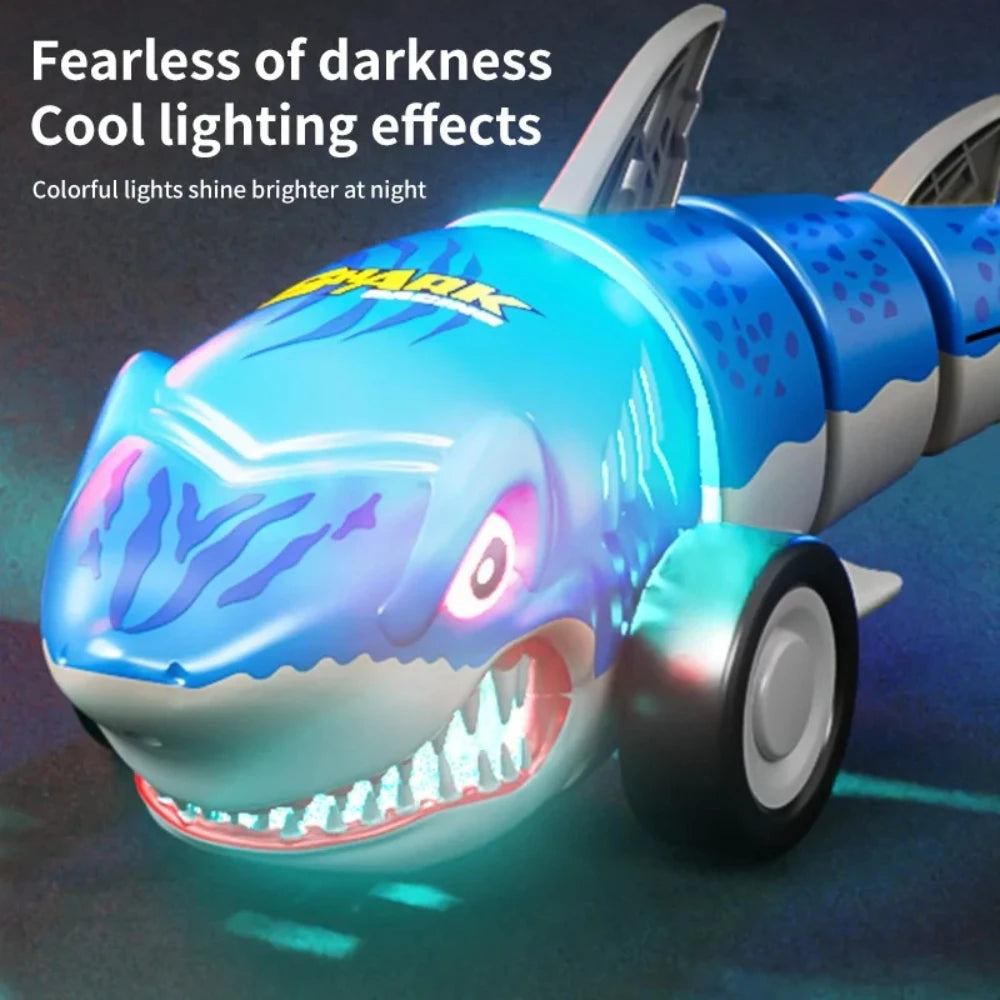 2.4G RC Shark Car Toy Rechargeable Electric Shark Remote Control Vehicle with LED Lights 4 Way Driving Birthday Gift
