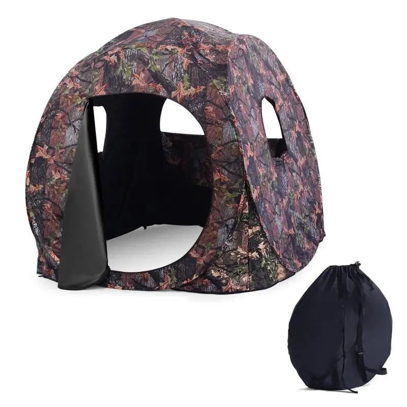 3 Person Pop Up Hunting Tent, PU Oxford Fabric, Steel Frame, 270 Degree View Window, Concealed Outdoor Observation, Carry Bag, Camouflage, 152x152x163 Cm