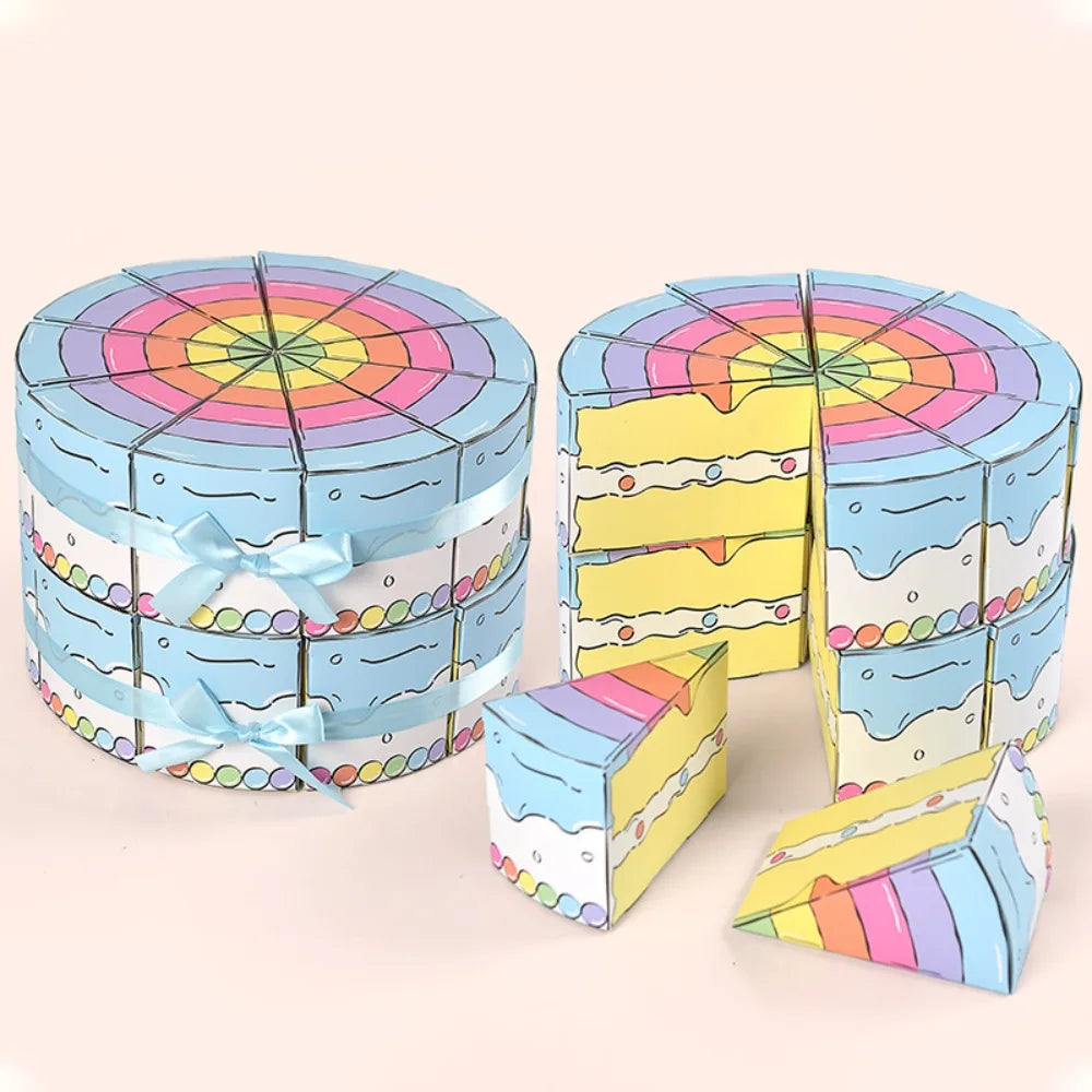 10PCS Eco-friendly Paper Triangular Cake Shaped Gift Box DIY Combination Party Gift Packing Box Cartoon Candy Box Dessert