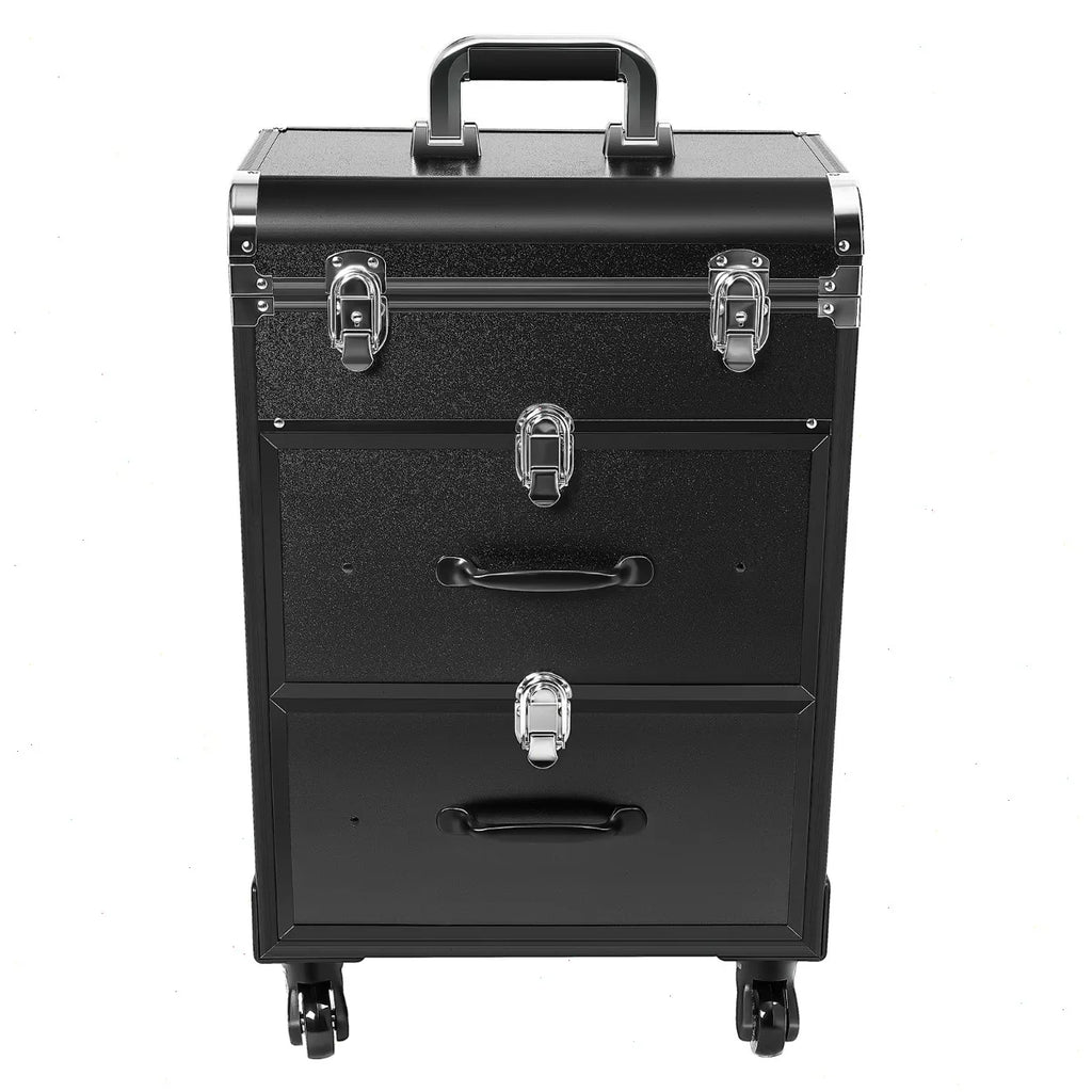 Professional Makeup Train Case, Cosmetic Case for Makeup Artist Nail Salon, Large Capacity Aluminum Alloy Frame with Wheels