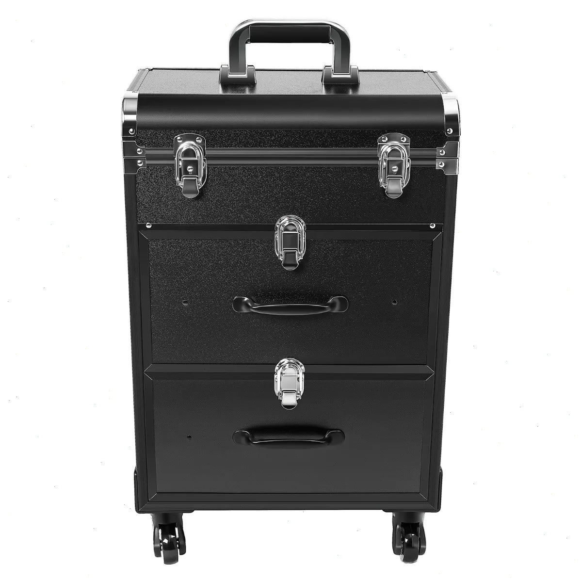 Professional Makeup Train Case, Cosmetic Case for Makeup Artist Nail Salon, Large Capacity Aluminum Alloy Frame with Wheels