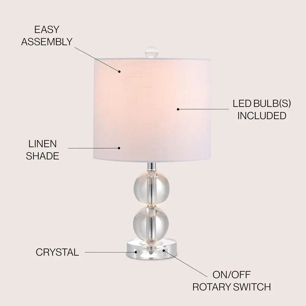 17.5 Clear Crystal Sphere Table Lamp with White Linen Drum Shade, Chrome Finish, LED Bulb Included