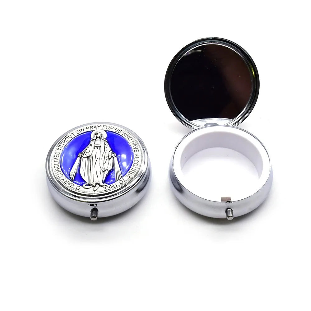 Retro Religious Jewelry Box Round Zinc Alloy Saint Benedict Jewelry Box Elegant Jewelry Storage Box Travel Storage