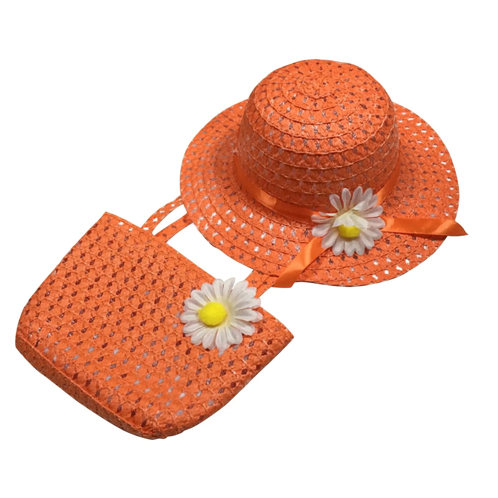 Fashionable Girl's Straw Hat Kids Sun-Protective Princess Hat Children Summer Sunscreen Hat With Portable Storage Bag