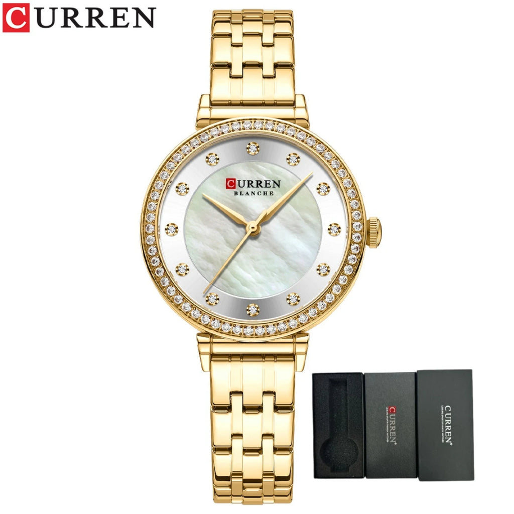 CURREN Top Brand Ladies Simple Fashion Quartz Watch Stainless Steel Classic Elegant Diamond Waterproof Ladies Watch Reloj Mujer