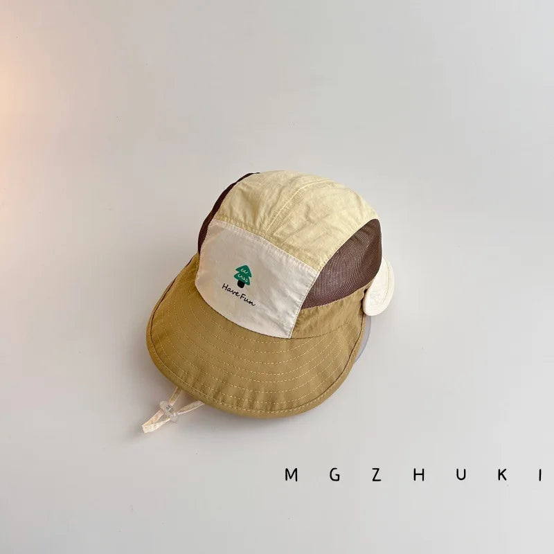 Summer Kids Thin Bucket Hat Quick-Dry UV Protection Sun Hat 1-5Y Boys Girls Cartoon Macaron Color Block Double Brim Outd
