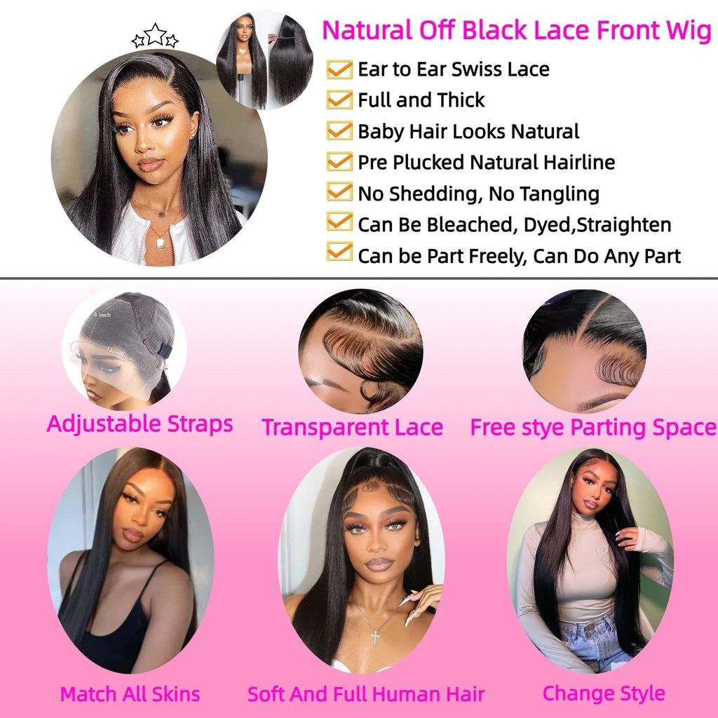 Dixtefo Real Hair Straight Lace Front Wigs 30 38 Inch Human Hair 13X4 HD Lace Frontal Hair Wig 13X6 Bone Straight Human Hair Wigs 200 Density Hair for Women