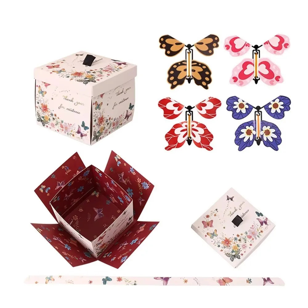 Multicolor Flying Butterfly Gift Box Auto Expand Paper Exploding Gift Box Novelty Wind Up Mechanism Present Box