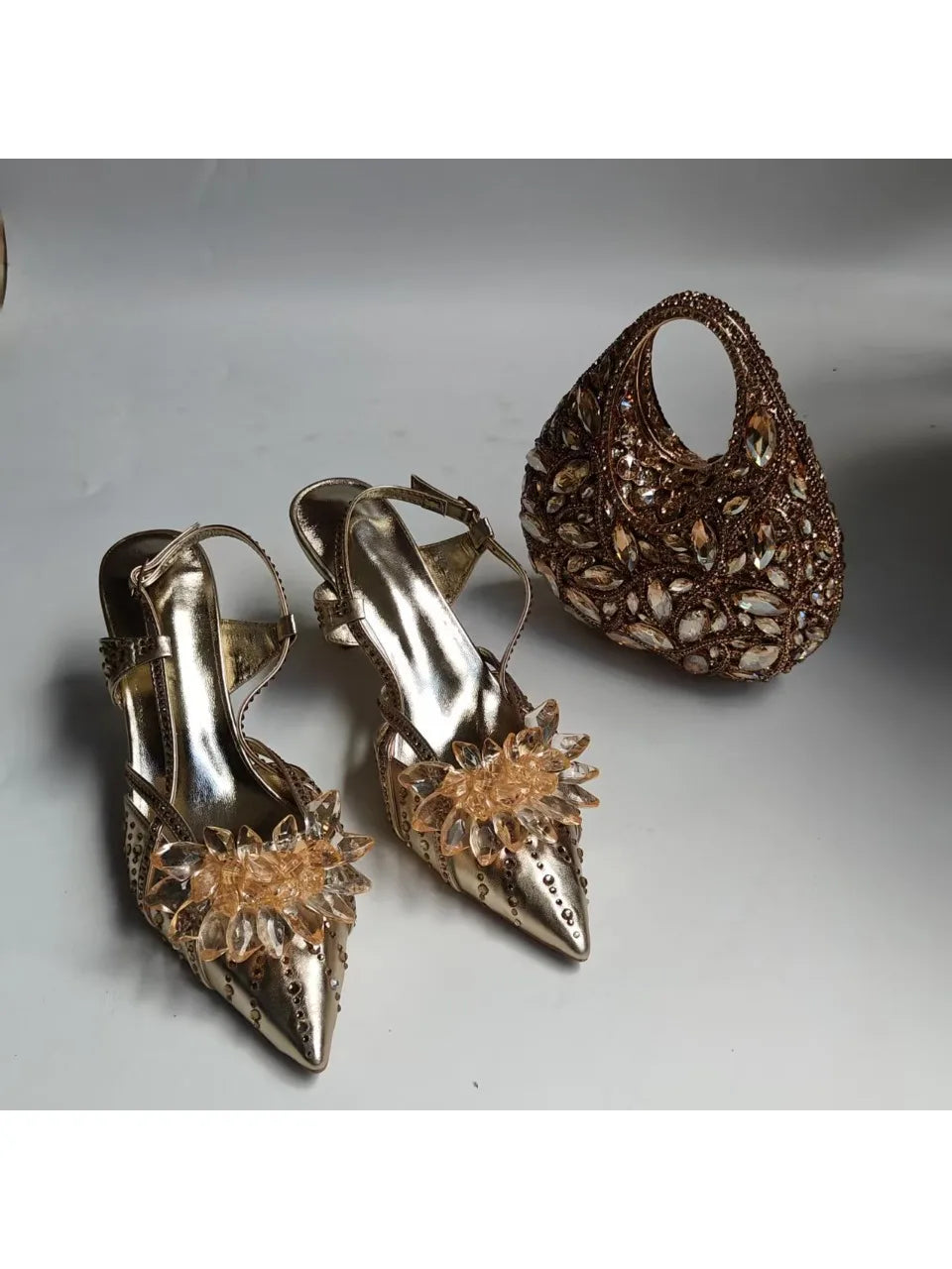 Full Diamond Pointed Baotou High Heels Sandals Crystal Rhinestones Wedding Dinner High Heels Shoes and purses