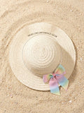 1Pc 1-5Y Girls Beige Straw Hat With Colorful Bow Light Breathable Sun Hat For Beach Outdoor Sports Holiday Daily Wear